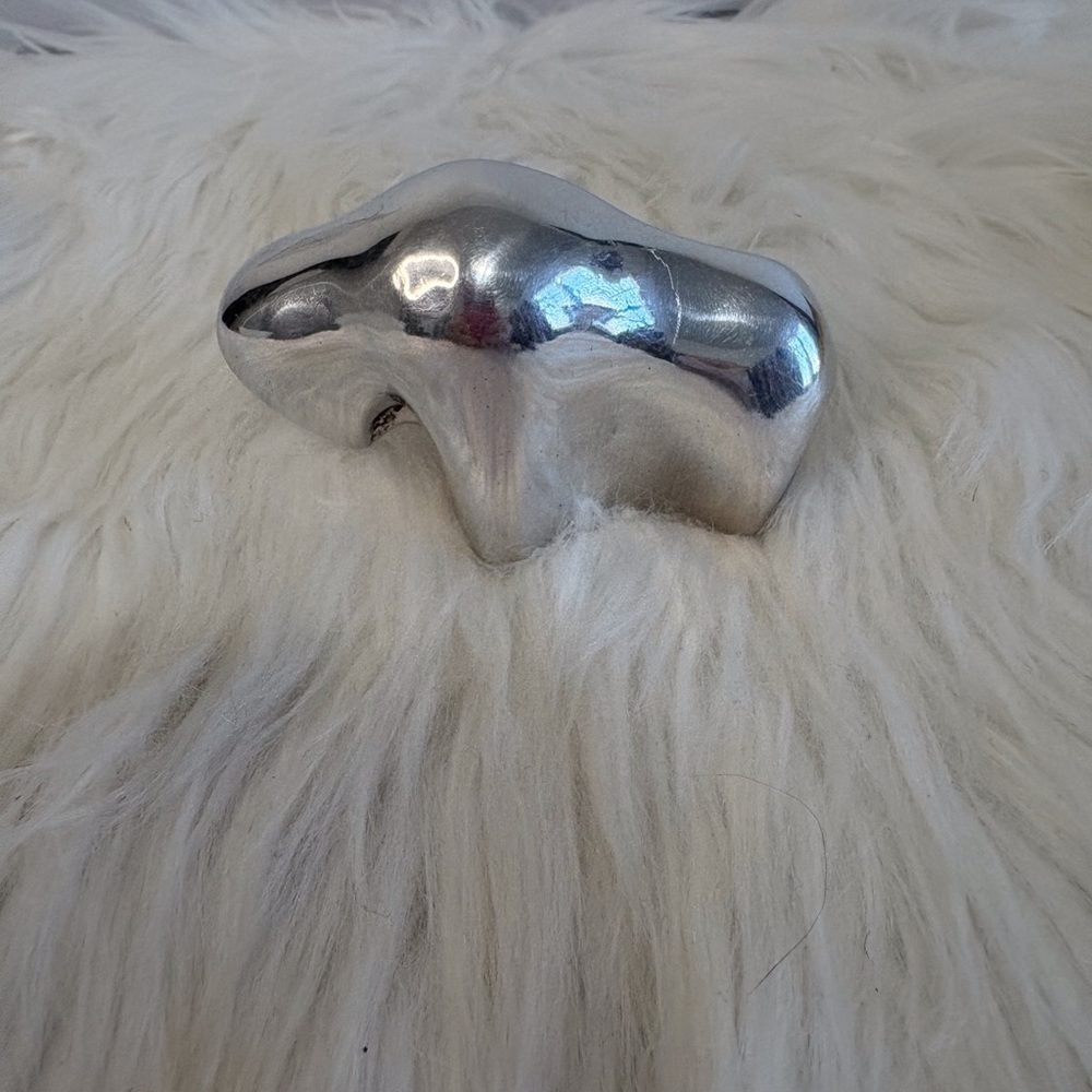 (158)Silver tone  Buffalo  Figurine Artisan Signed